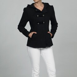Sebby Collection Women's Black Fleece Military Pea Coat