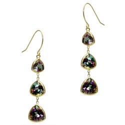 14k Yellow Gold Trillion-cut Mystic Green Topaz Dangle Earrings