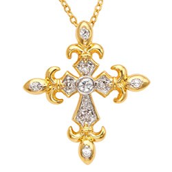 Goldtone White Cubic Zirconia Cross Necklace
