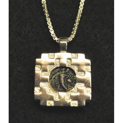 Widows Mite Coin Sterling Silver Jerusalem Cross Necklace