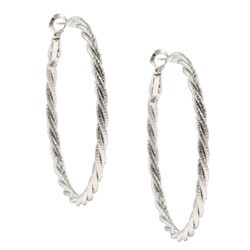 White Gold Overlay Twisted Rope 44-mm Hoop Earrings