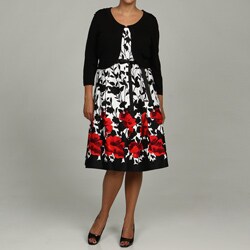 Jessica Howard Women's Plus Size Printed Cotton Dress with Sweater