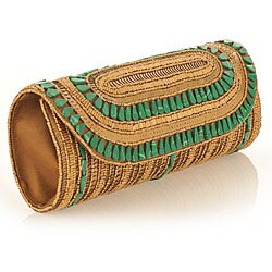 Fabric and Antique Embroidery with Malecite Stones Patna Clutch (India)