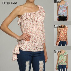 Elan Women's Floral One-shoulder Ruffle Top 