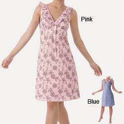 Women's Pink Floral Ruffled Chemise Nightgown