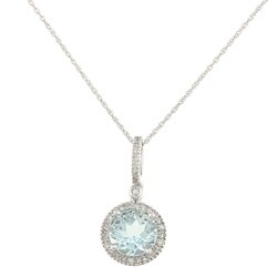 10k White Gold Aquamarine and 1/6ct TDW Diamond Necklace (H-I, I1-I2)