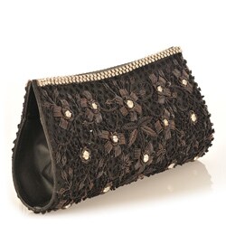 Fabric and Black Embroidery with Crystal Accents Clutch (India)
