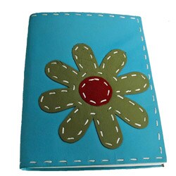 Leather and Recycled Paper Teal Flower Journal (India)