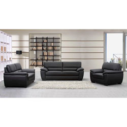 Oxford Black Leather Sofa, Loveseat and Armchair Set