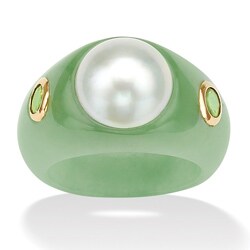 Angelina D'Andrea 14k Gold FW Pearl, Green Jade and Peridot Ring (10.5 mm)