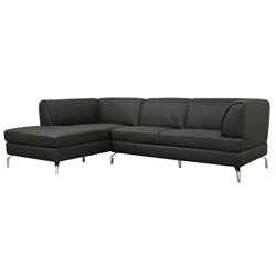 Godfrey Black Leather Modern Sectional Sofa