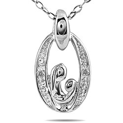 10k White Gold Diamond Accent Mother and Baby Necklace (I-J, I1-I2)