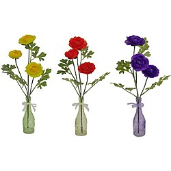 Ranunculous 15-inch Decorative Flower in Vase (Set of 3)