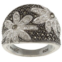 MARC Sterling Silver White Crystal and Marcasite Flower Ring