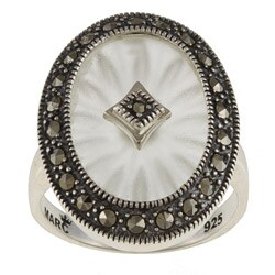 MARC Sterling Silver White Crystal and Marcasite Oval Ring