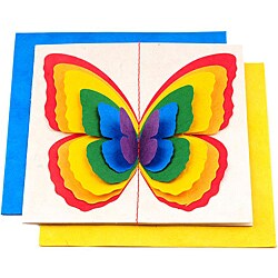 Set of 6 Lokta Paper 3D Rainbow Magic Butterflies Note Cards (Nepal)