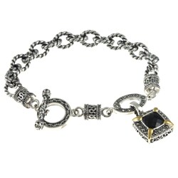 MARC Sterling Silver Black Onyx and Marcasite Toggle Bracelet