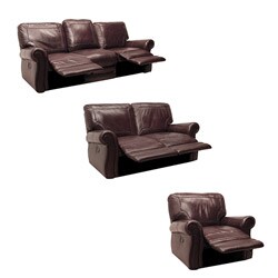 Winchester Burgundy Italian Leather Reclining Sofa, Loveseat and Chair