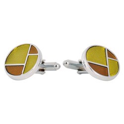 Cuff Daddy Silvertone Retro Yellow and Brown Cuff Links