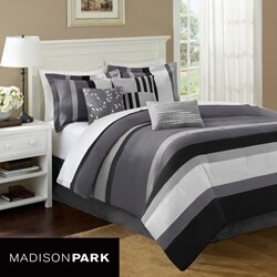 Madison Park Laurel Stripe Grey 7-piece Queen-size Comforter Set