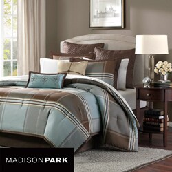 Madison Park Davenport Blue/ Brown 8-piece Queen-size Comforter Set