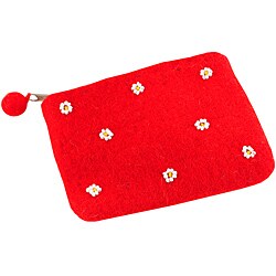 Wool Felt Scarlet Daisies Change Wallet (Nepal)