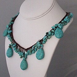 Cotton Reconstructed Turquoise Teardrops Necklace (Thailand)