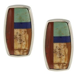 Southwest Moon Sterling Silver Multi-gemstone Rectangle Earrings 