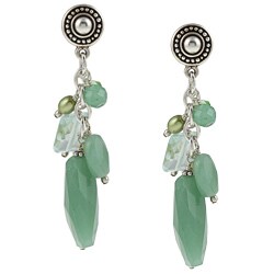 Charming Life Silvertone Good Earth Aventurine and Pearl Earrings (4-6 mm)