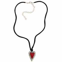 Southwest Moon Sterling Silver Red Coral Heart Necklace