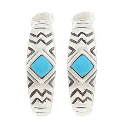 Southwest Moon Sterling Silver Turquoise Semi-hoop Earrings