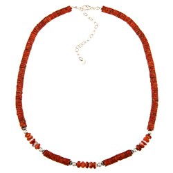 Southwest Moon Sterling Silver Coral and Spiny Oyster Necklace 