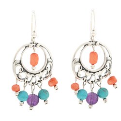 Southwest Moon Sterling Silver Multi-gemstone Chandelier Earrings