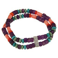 Southwest Moon Silver Multi-gemstone 2-strand Stretch Bracelet