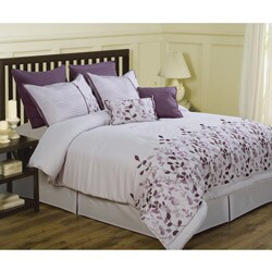 Embroidered Leaves Plum 8-piece Comforter Set