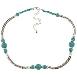 Crystale Silvertone Turquiose Stone Necklace