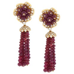 18k Yellow Gold Ruby and 5 1/2ct TDW Diamond Estate Earrings (F-G, VS1-VS2)