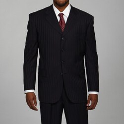  Bendetti Men's Black Shadow Stripe Wool 4-button Suit 