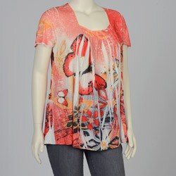 Simply Irresistible Women's Plus Size Orange Butterfly Short-sleeve Top