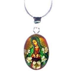 Sterling Silver Snow White Flower Lady of Guadalupe Necklace (Mexico)