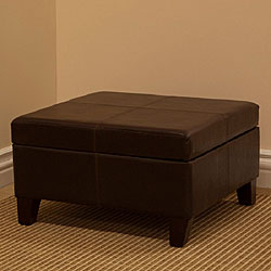 Luxury Large Brown Faux Leather Storage Ottoman Table Living Room