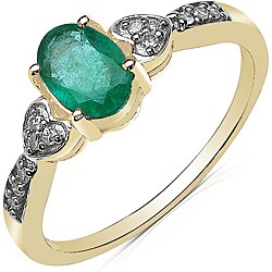 10k Yellow Gold Emerald and Diamond Accent Ring