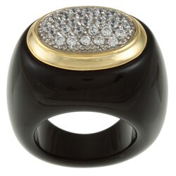 Lux CZ Two-tone Sterling Silver Cubic Zirconia and Onyx Ring