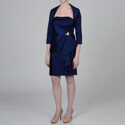 Marina Women's Navy Wing Collar Bolero Jacket Dress