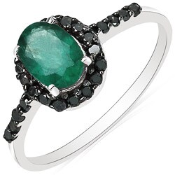 10k White Gold Emerald and 1/4ct TDW Black Diamond Ring