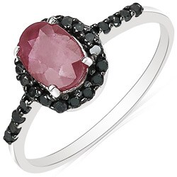 10k White Gold Ruby and 1/4ct TDW Black Diamond Ring