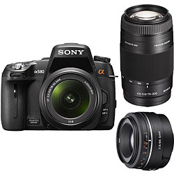 Sony Alpha 580L 16.2MP DSLR Camera with 18-55 SAL75300 and SAL85F28 Lenses