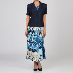 Danny & Nicole Women's Navy Floral 2-piece Notched Collar Jacket Dress Set 