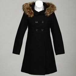 Rothschild Big Girl's Wool-blend Faux Fur Trim Hooded Coat 