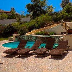 Outdoor Brown Wicker Adjustable Chaise Lounge Chairs (Set of 4)